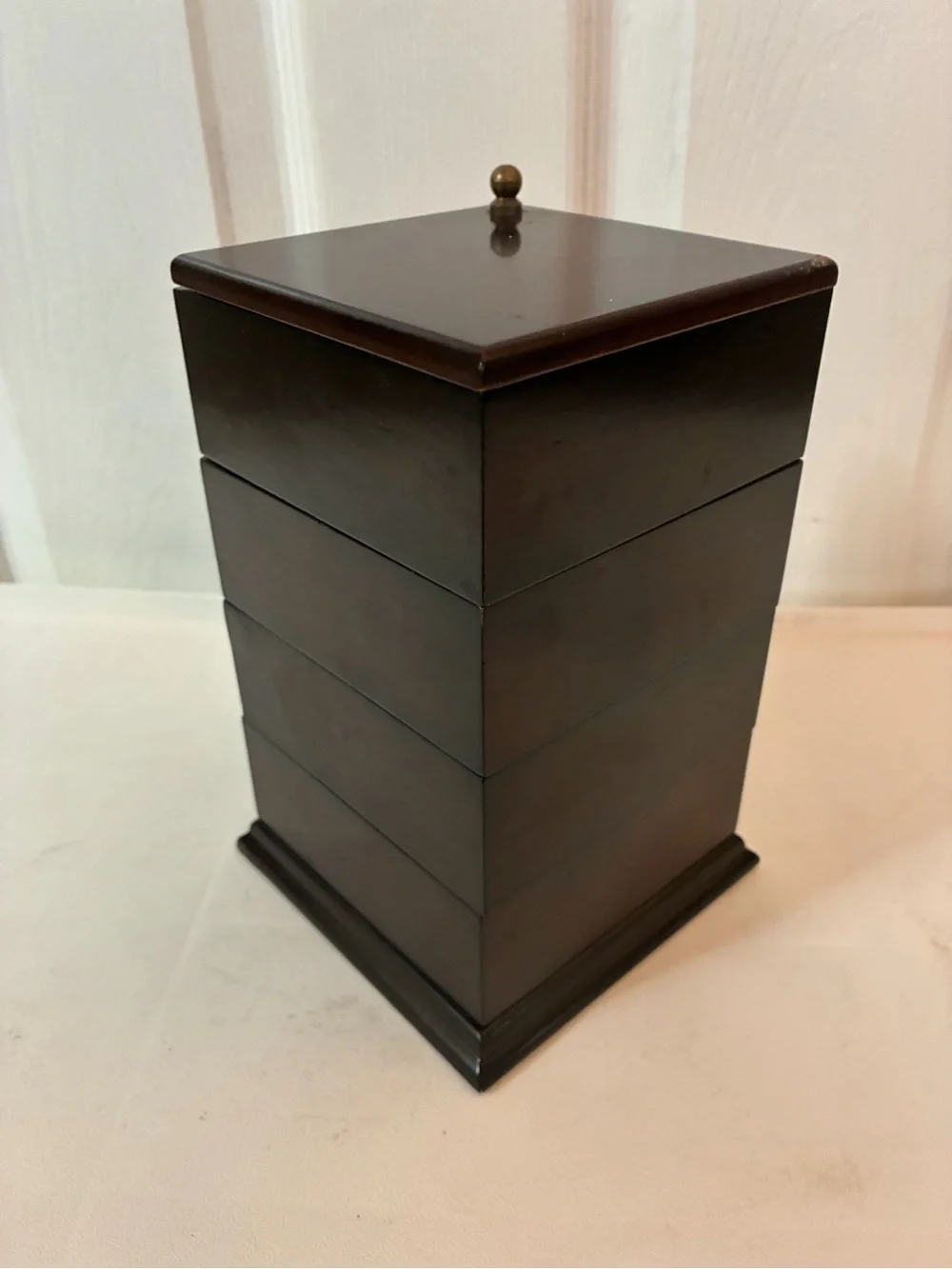 Vintage 1996 Bombay Co 4 Tier Swivel Mahogany Wood Jewelry Desk Organizer Box